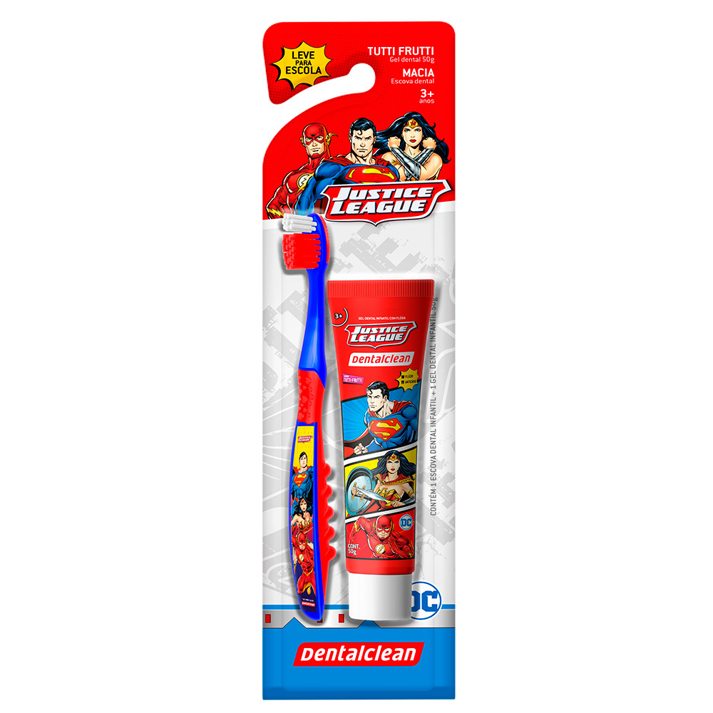 Kit Escova De Dente Infantil Heróis e Gel Dental 50g