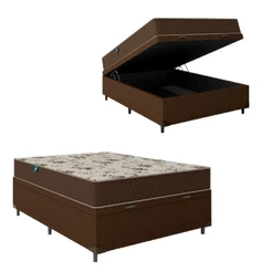 Cama Box Baú Casal Colchão Espuma D33 Marrom Umaflex