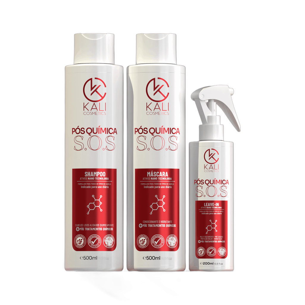 Kit Pós Química Shampoo 500ml Máscara 500g Leave-in 200ml Kali Cosmetics
