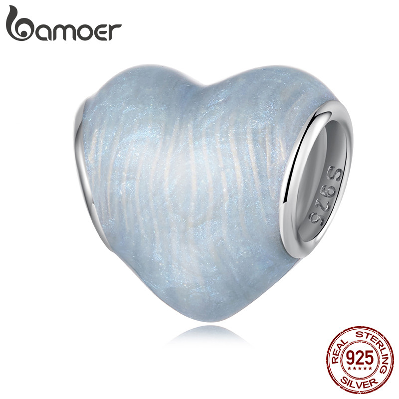 BAMOER Design Original 925 Prata Esterlina Charme Coração Oceano Pingente DIY Pa