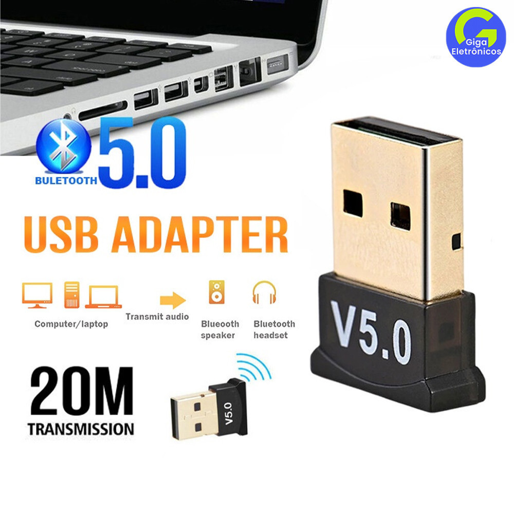 Adaptador Receptor USB Bluetooth 5.0 Wireless para Áudio em Notebook e Carro