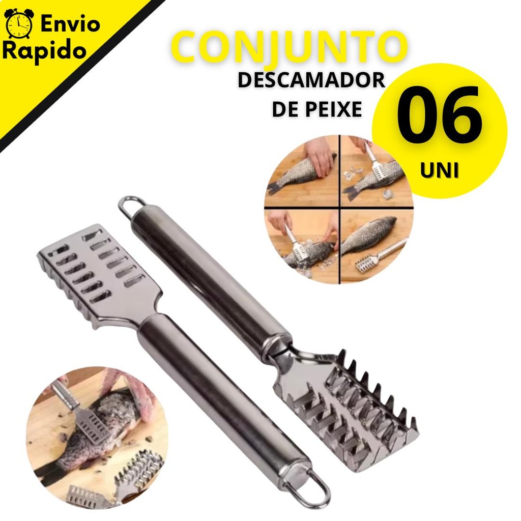 Kit 6 descamadores de peixe inox premium Ideal para uso profissional e doméstico Removedor escamas