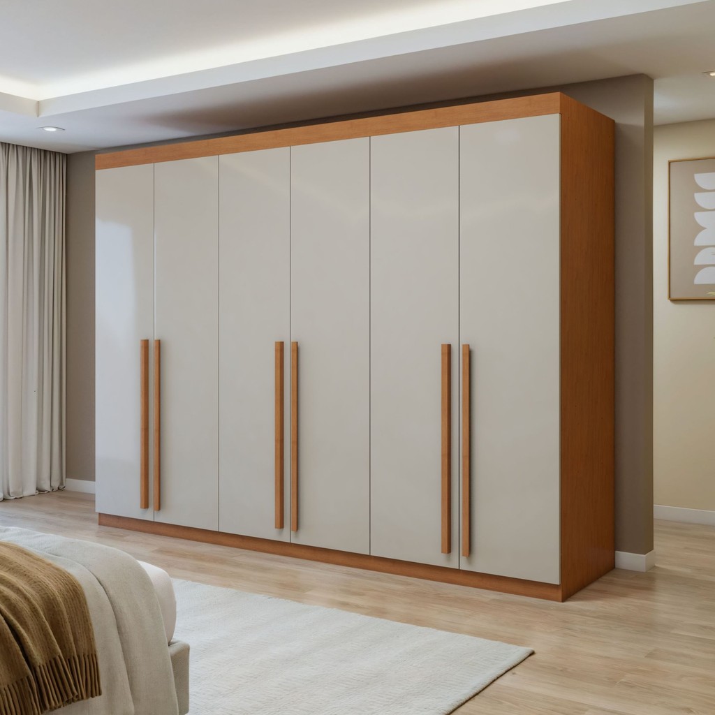 Guarda-roupa 6 Portas 4 Gavetas Bertha Amêndoa Clean/Off White em Oferta na Shopee