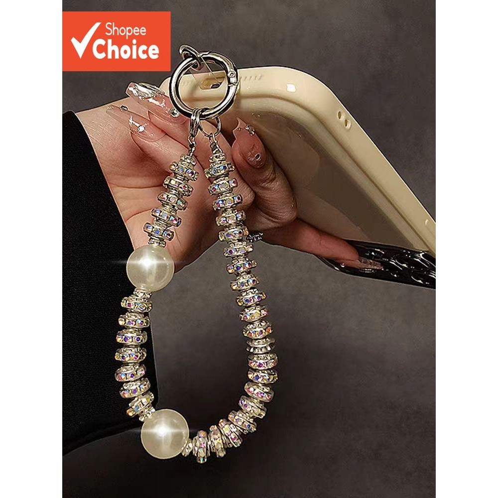 Cordão De Telefone Com Contas De Diamante-Chaveiro De Pérola E Pulseira Anti-Perda