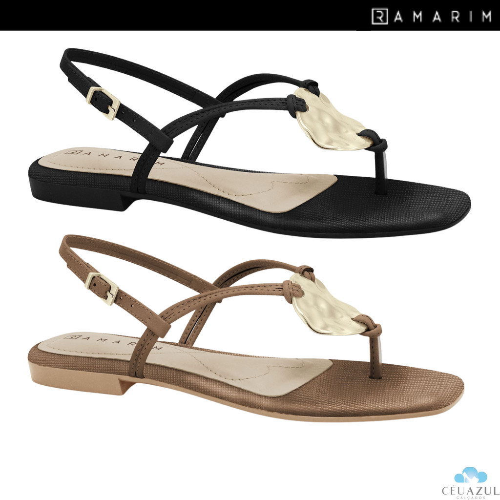 Sandália Rasteira Ramarim Feminina Detalhe Dourado Estilosa em Oferta na Shopee