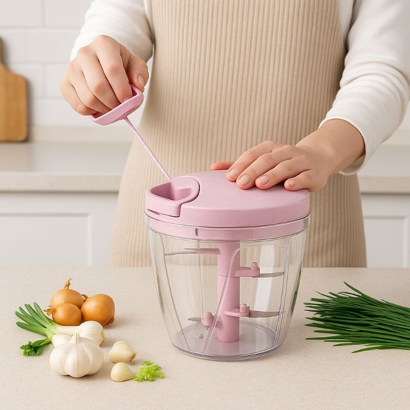 Processador de Alimentos Manual 3 em 1 900ml 5 Lâminas Inox - Rosa