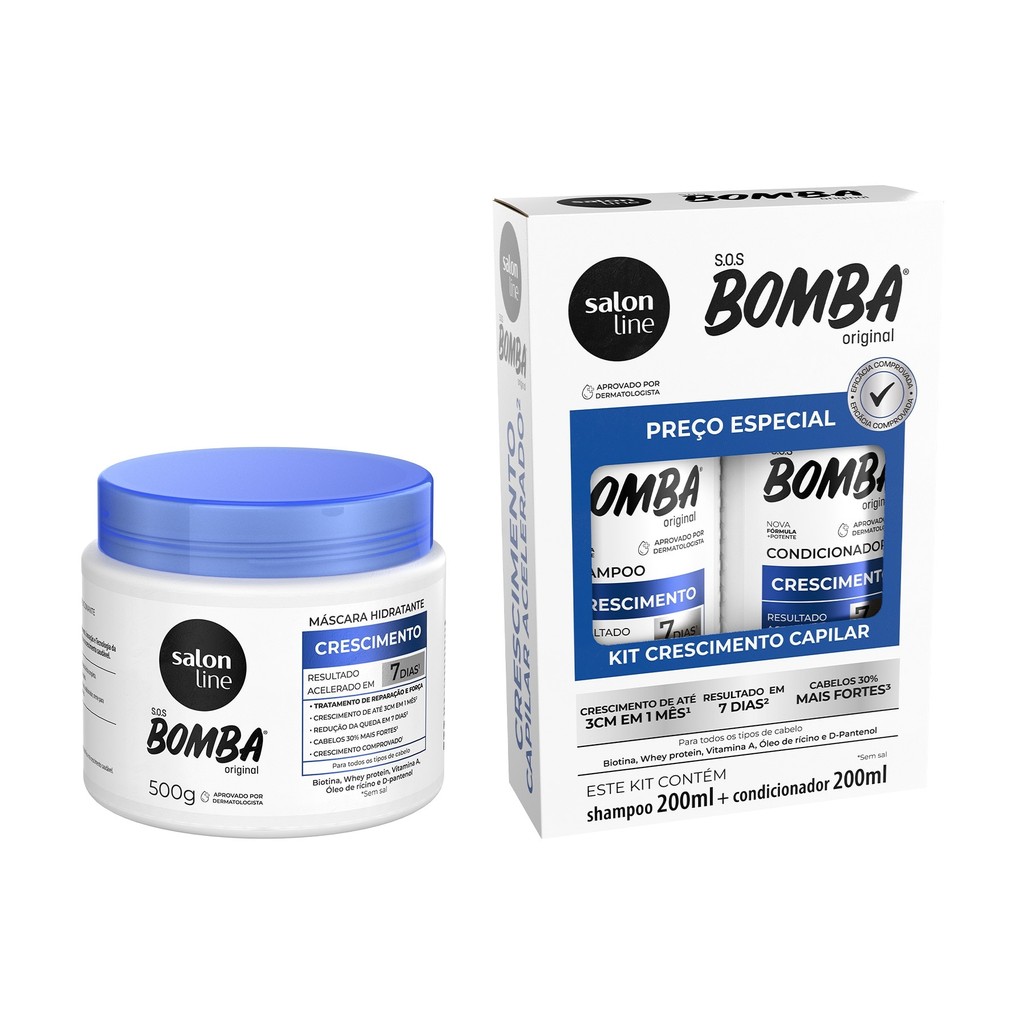 Crescimento Capilar S.O.S Bomba 200ml + Máscara de Hidratação 500g Salon Line