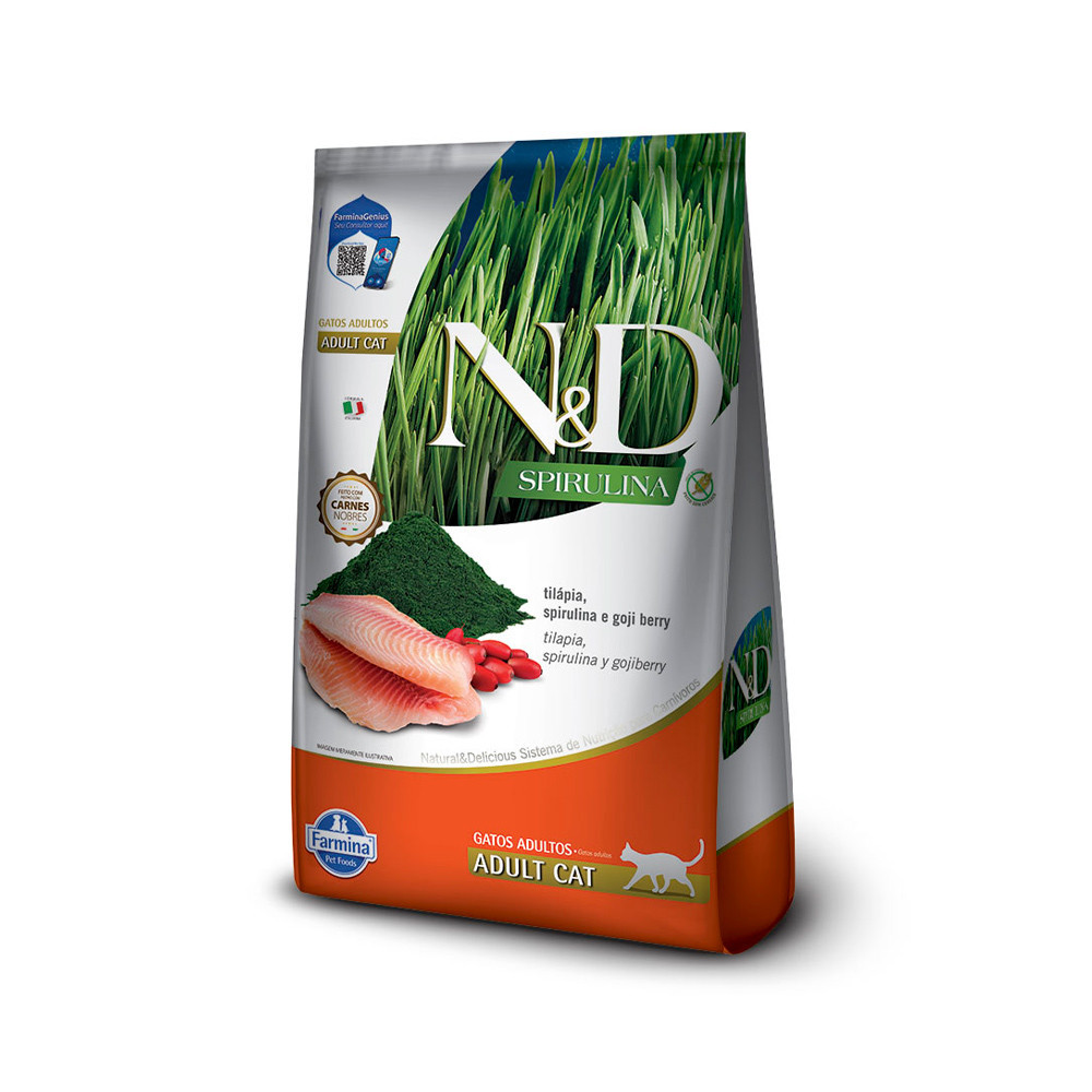 Ração Farmina N&D Spirulina para Gatos Adultos Sabor Tilápia, Spirulina e Goji Berry 1,5kg