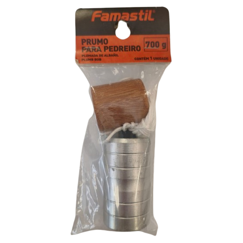 Prumo Metálico Famastil 700g | Nivelamento preciso, construção civil, alta resistência em Oferta na Shopee