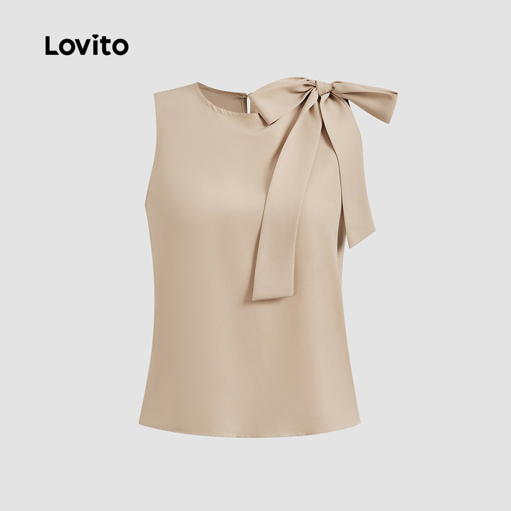 (Trendy) Lovito Regata Casual com gravata lisa frontal para mulheres L124AD1308