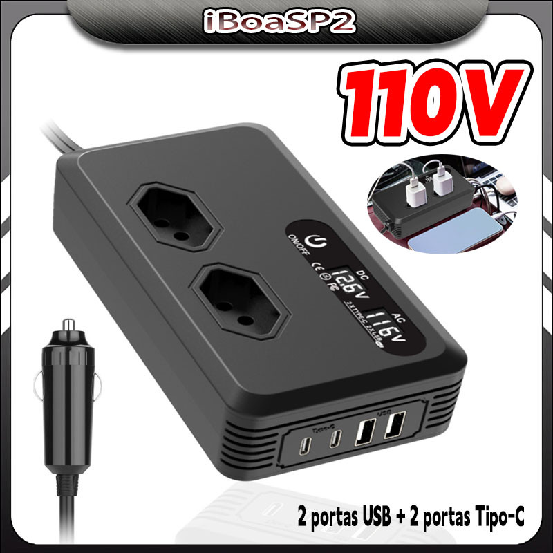 Inversor Conversor 400w 12v Para 110v Tomada 2 portas USB + 2 portas Tipo-C em Oferta na Shopee