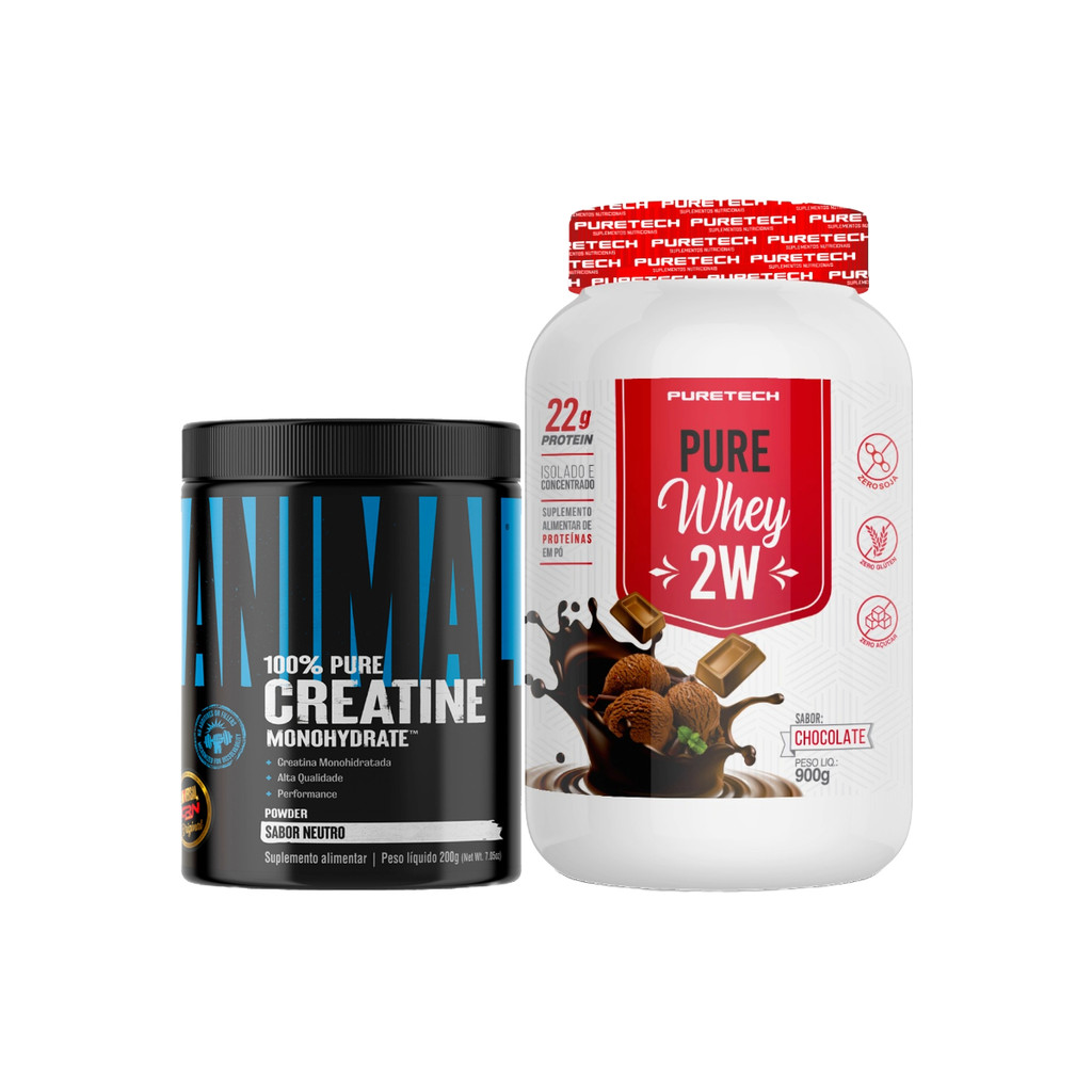 Imagem Kit Whey Protein Isolado 900g Puretech + Creatina 100% Monohidratada 200g Universal