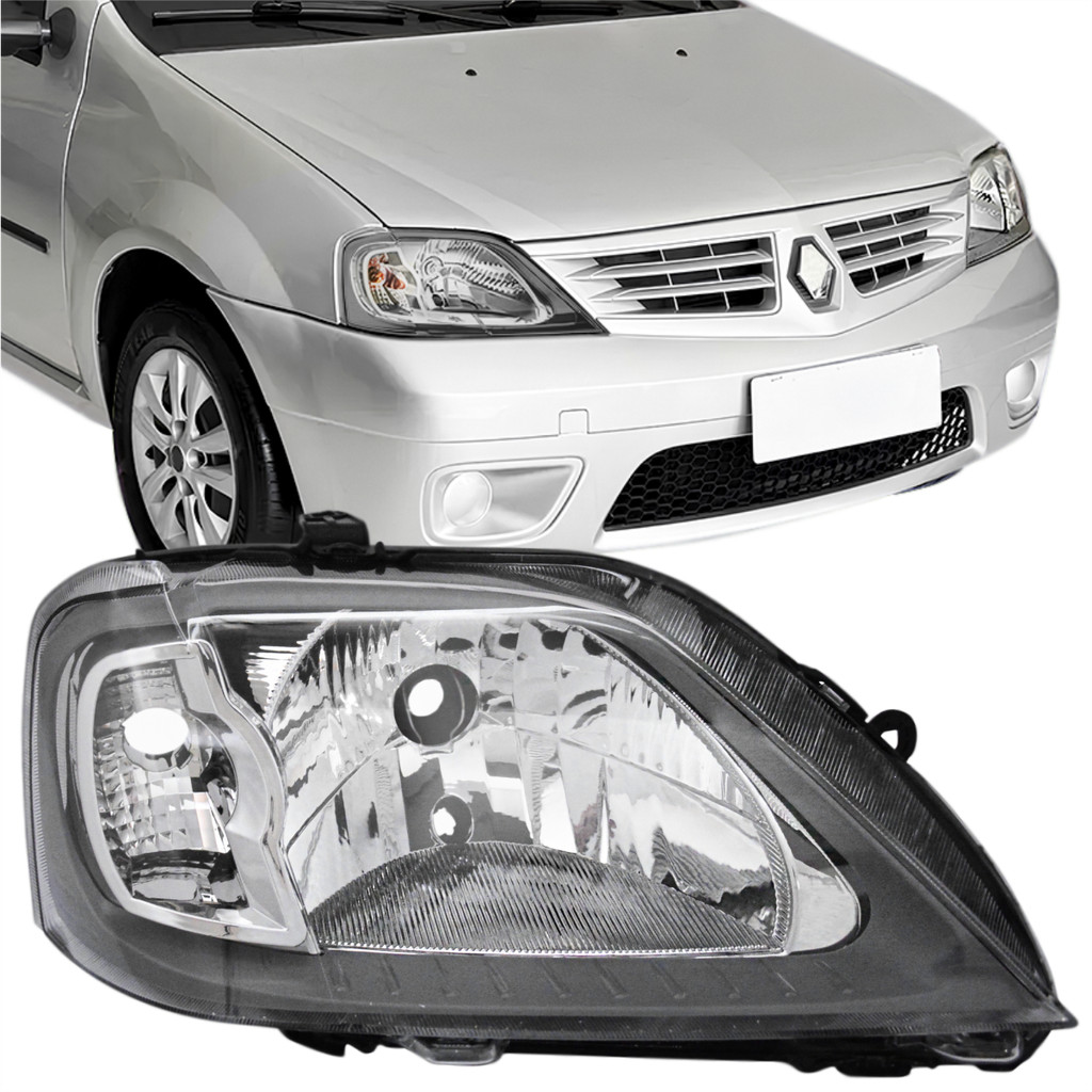 Farol Dianteiro de Renault Logan 2007 a 2010-Mascara Cinza-Lado Carona/Direita