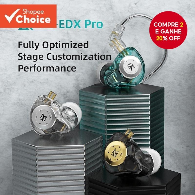 KZ EDX PRO Fones De Ouvido Dinâmicos HIFI Bass Intra-Auriculares Esportivos Com Cancelamen...