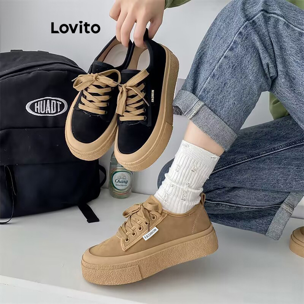(Trendy) Lovito Tênis esportivos com sola grossa e aparência formal simples para mulheres LFA45405