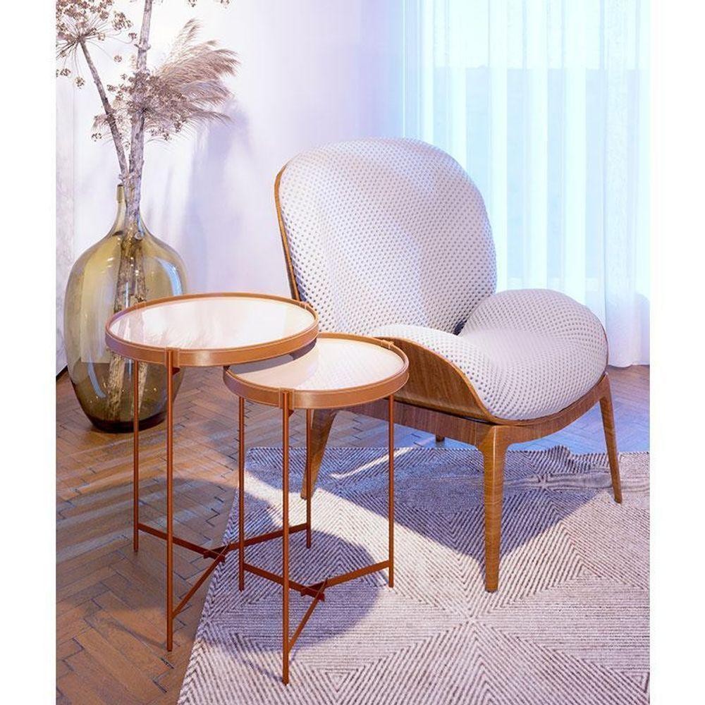 Kit Mesa Lateral Ambiente Aqua Com Vidro Off White Cobre Imcal