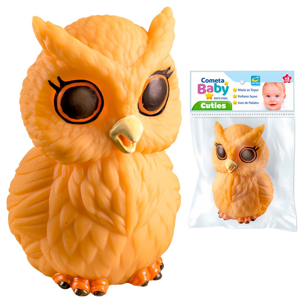 Mordedor Bebê Coruja Animais Brinquedo Vinil Macio 3 Meses Animais Soft - Cometa Brinquedos