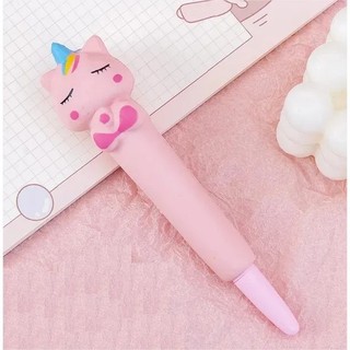 Caneta  Gel Squishy Unicórnio Rosa Anti Stress Divertida e Fofa Colorida