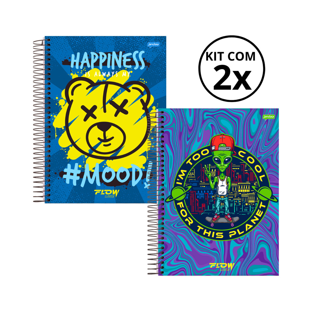 Kit 02 Cadernos Universitário 1 Matéria 80 Folhas Flow - Jandaia CAPA:Urso/Alien em Oferta na Shopee