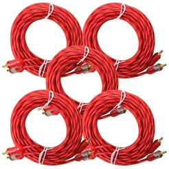 Kit 5 Cabo RCA Silicone Injetado Espiral 5 metros Automotivo