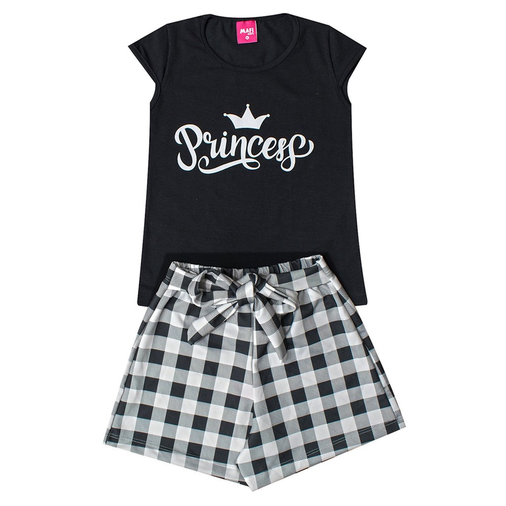 Conjunto Infantil Menina Verão Blusa e Shorts Xadrez Verão Menina