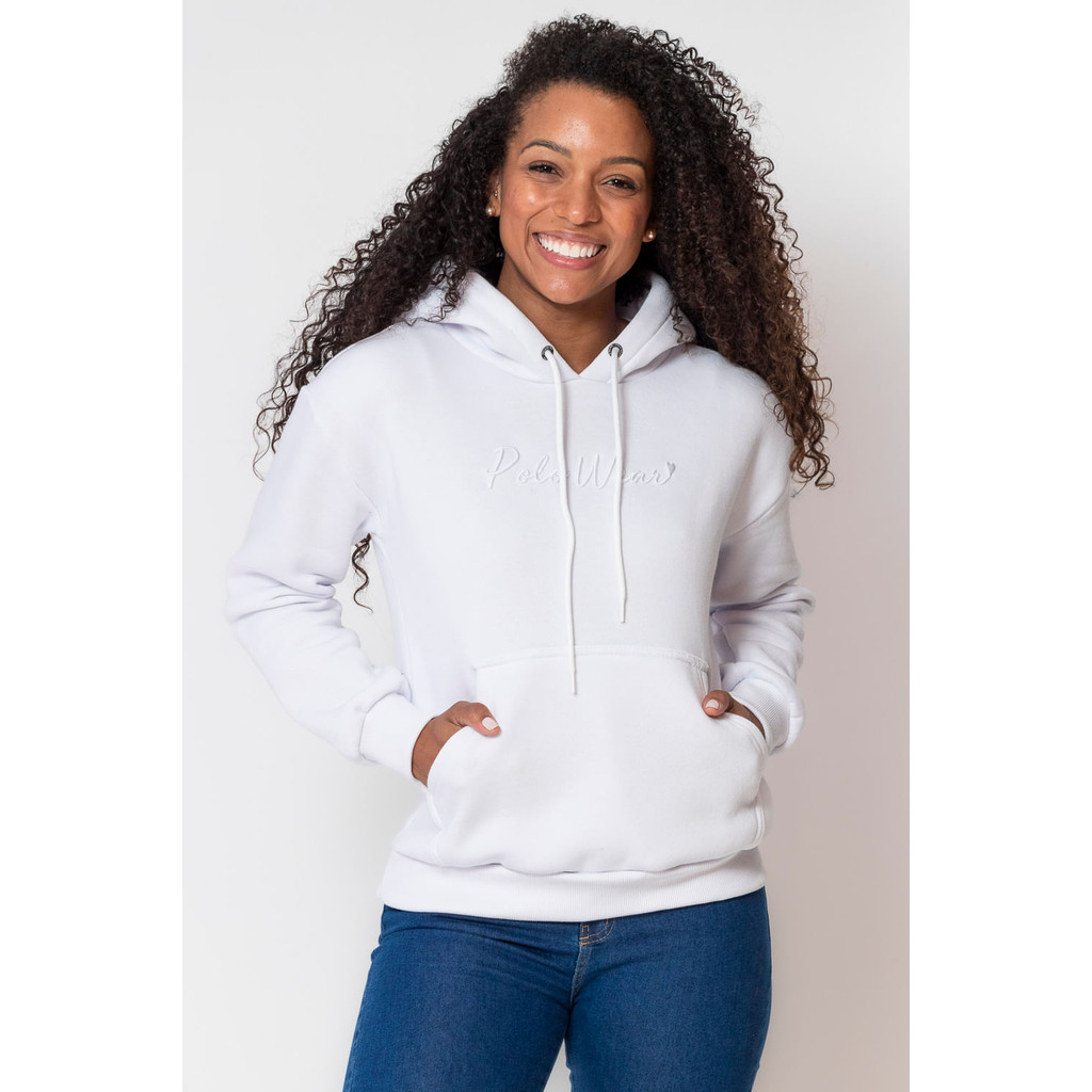 Blusa Feminina Moletom Logo Bordado Polo Wear Branco - Women Clothes