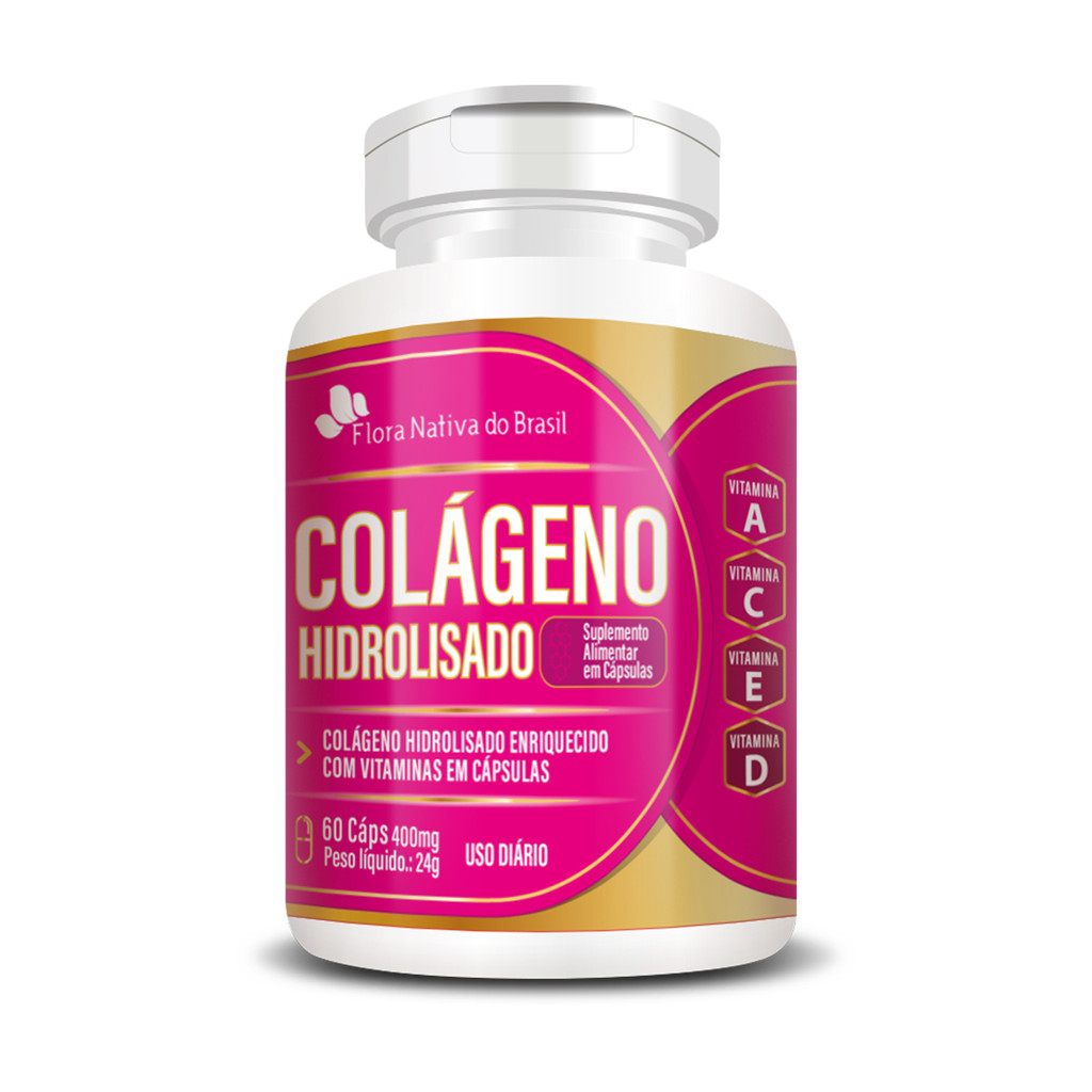 Colágeno Hidrolisado Vitaminas A C E D 60 Capsulas 400mg Flora Nativa
