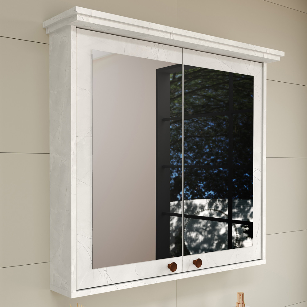 Armário Para Banheiro Com Espelho 2 Portas 80cm Malezia B06 Cristal - Lyam Decor