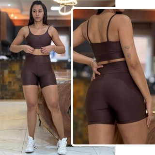 Conjunto de Academia Feminino Short + Top com Zero Transparência e Cintura Alta em Oferta na Shopee