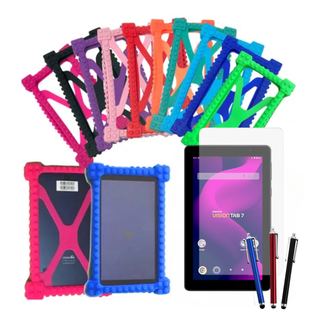 Kit Capa Tablet Positivo Vision 7 com Película de Cristal e Caneta Touch Universal