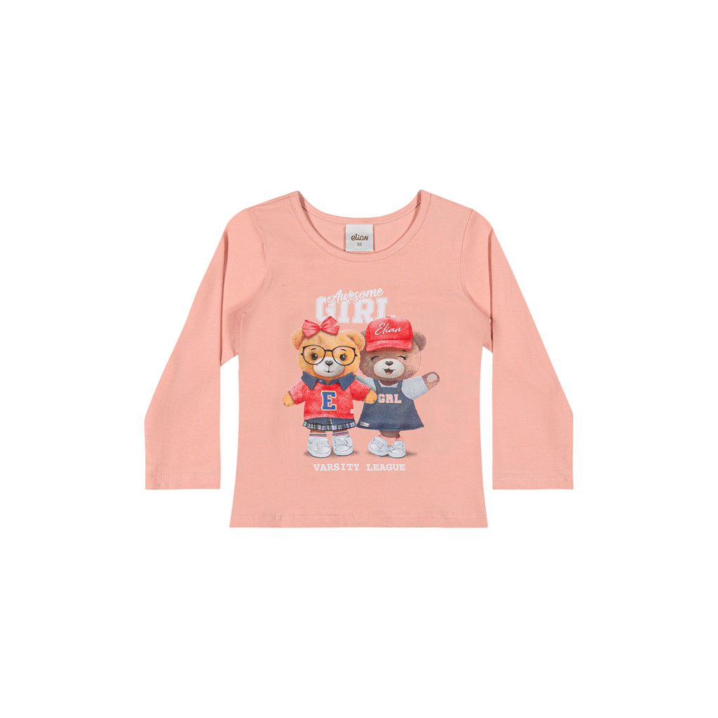 Blusa Infantil Menina Manga Longa Ursinhos Elian Rosa - Baby & Kids Fashion