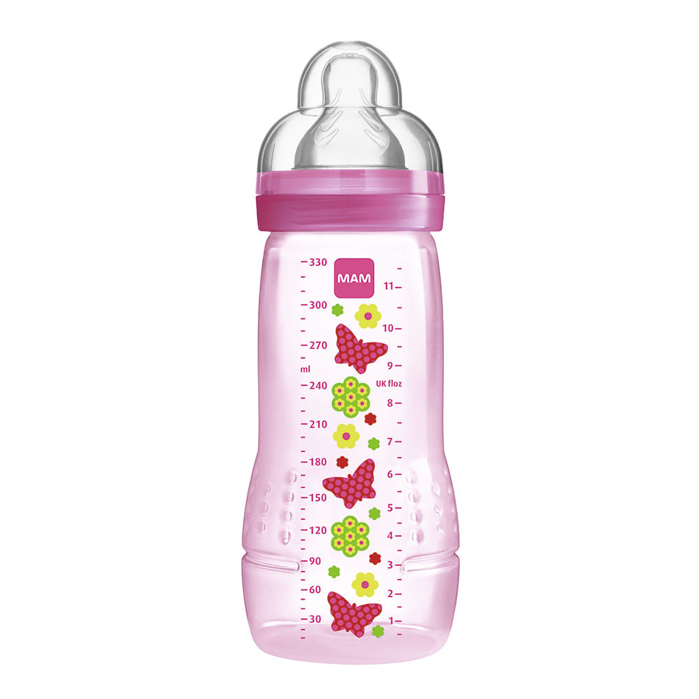 Mamadeira Mam Fashion Bottle Bico de Silicone Desenhos Sortidos 330ml 4+ Meses Girls Ref:4834 - Mom & Baby