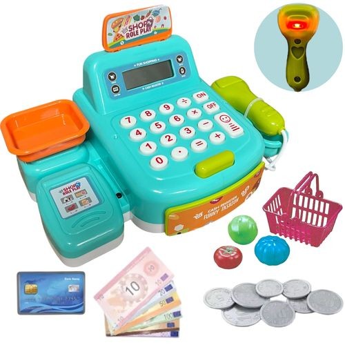 Caixa registradora infantil calculadora acessórios som e luz