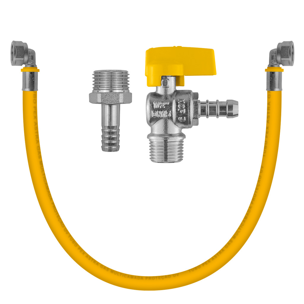Kit 1 metro Mangueira Tubo Pex Gás Cotovelo Fêmea Reto Registro Adaptador P/ Fogão Botijão Cooktop
