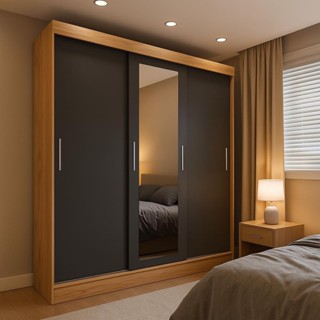 Guarda-Roupa Casal com Espelho Paris 3 PT 2 GV Naturale e Titânio em Oferta na Shopee