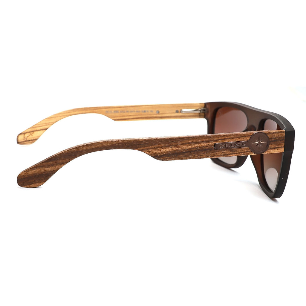 Detalhes do Óculos de Sol Masculino Bambu e Madeira Quadrado Polarizado Degradê Marrom