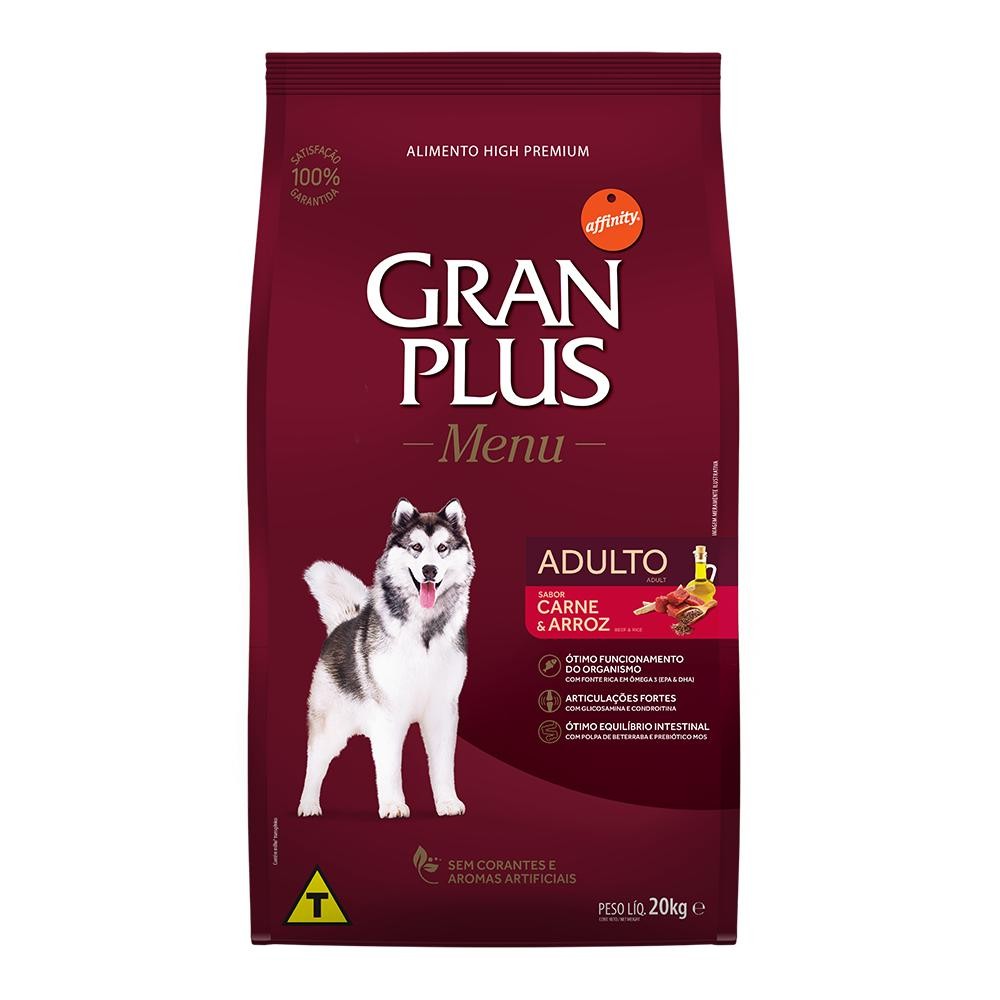 Ração GranPlus Cães Adultos Portes Médio e Grande Carne & Arroz 20Kg