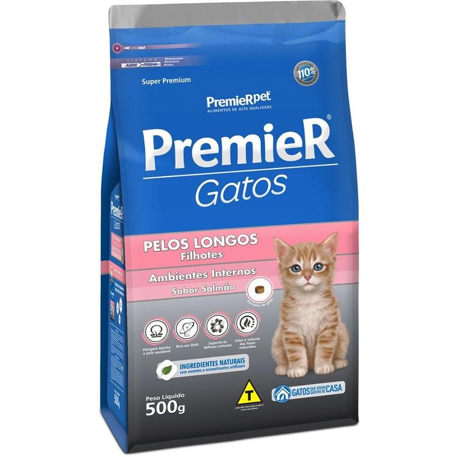 Premier Gato Filhote Pelos Longos Ambi Internos Salmão 500g