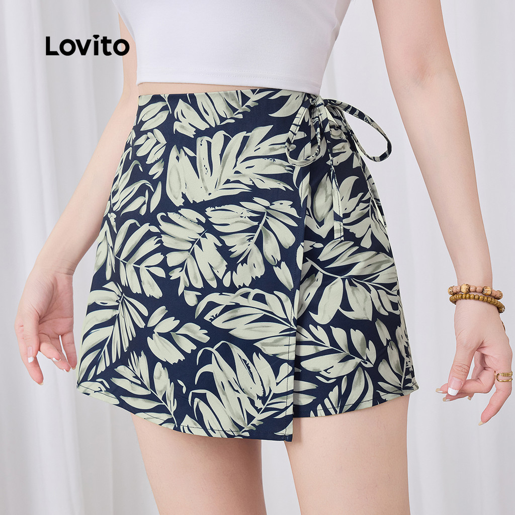 Lovito Férias Shorts com Cordão Zíper Primavera/verao para Mulheres Bordado L142