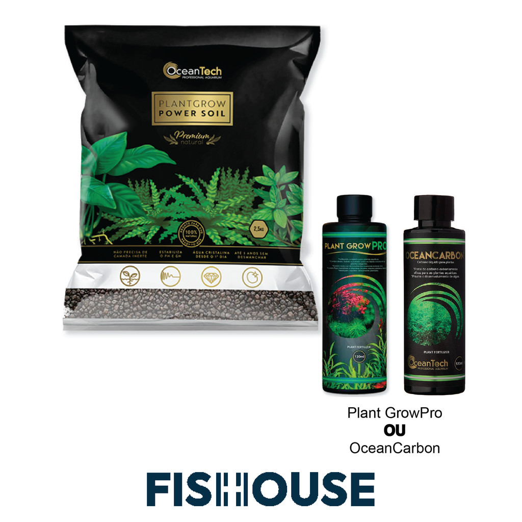 Kit para plantados - Substrato Fértil Plant Grow (2,5kg) + OceanCarbon ou PlantGrow Pro (120ml) - OceanTech