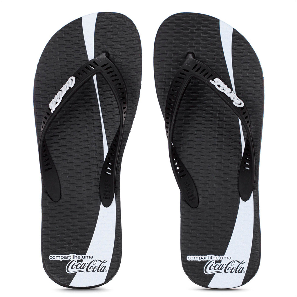 Chinelo Coca Cola Share a Coke Preto e Branco - Masculino em Oferta na Shopee