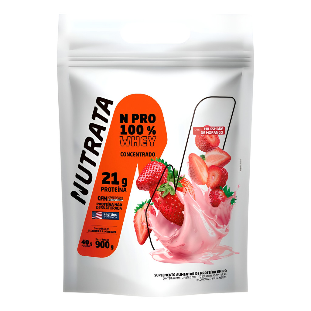 Whey Concentrado NPRO 900G Refil Morango - Nutrata em Oferta na Shopee