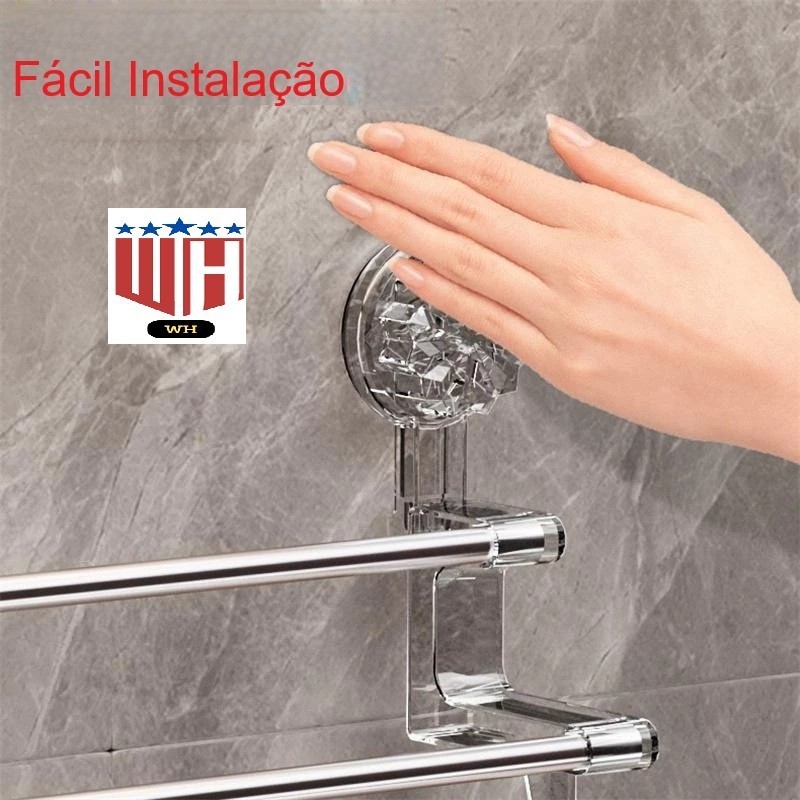 Suporte Toalheiro Barra Dupla Luxo Com Gacho e Ventosa em Oferta na Shopee