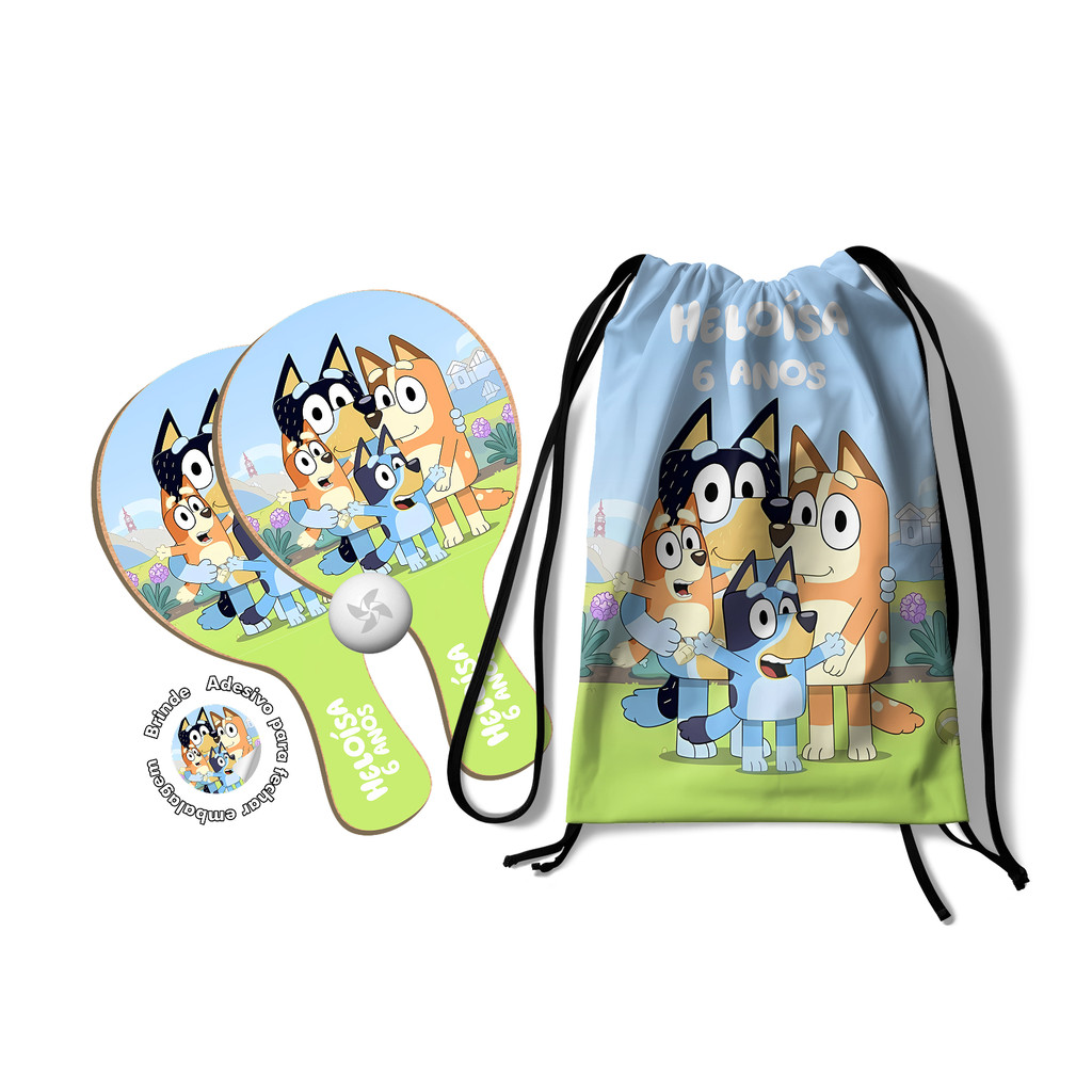 7/10/15/20/25 Kit Mochilinha e Raquetes Ping Pong -  Bluey e Bingo