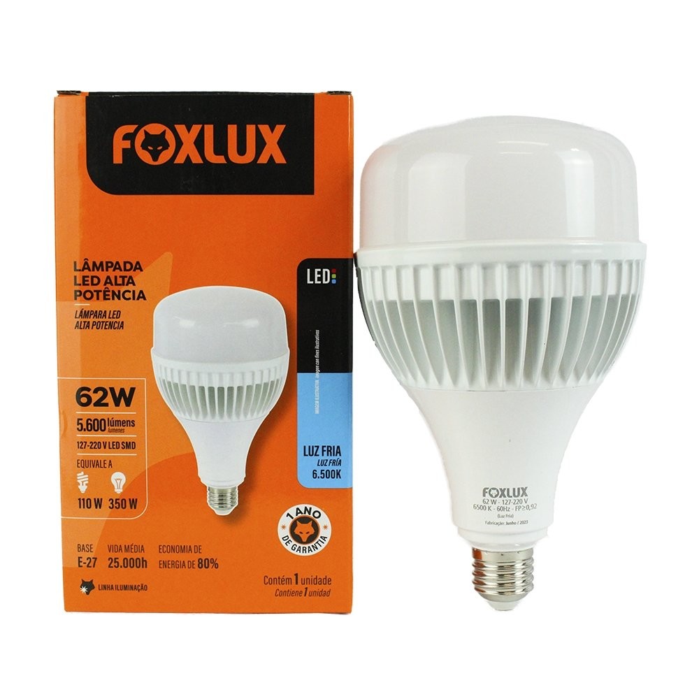 Lâmpada Led Foxlux Alta Potência 62W 6,5K E-27