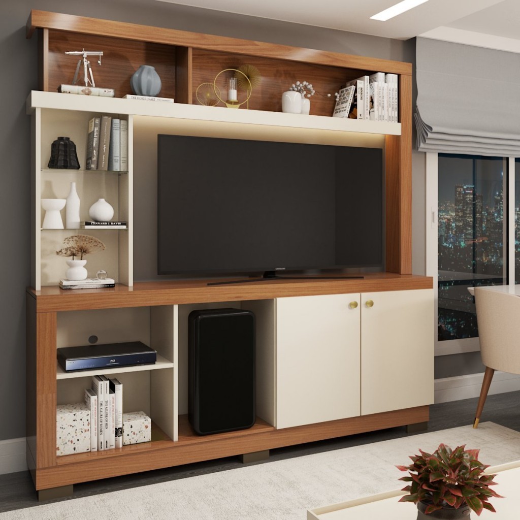 Estante para TV Até 50 Polegadas Malbec 2 Portas Freijó/Off White - Pnr Móveis em Oferta na Shopee