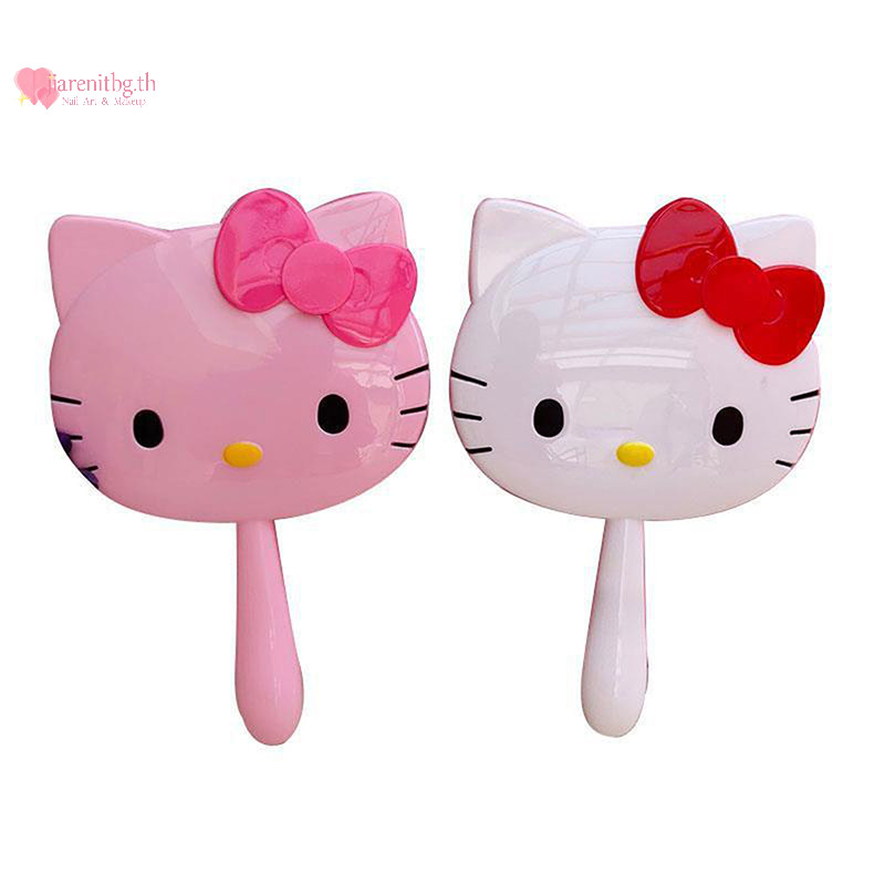 RENBG Cartoon Sanrio Hello Kitty Maquiagem Manual Mirror Kawaii Kt Cat Handle Espelhos Menina Aniversário TH