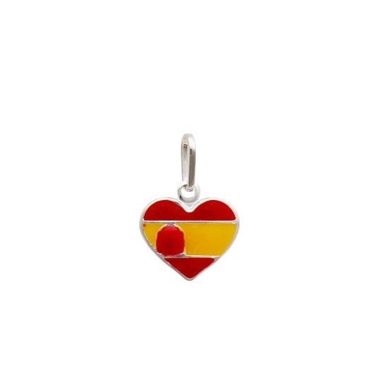 Pingente Prata 925 Bandeira Espanha em formato de coração