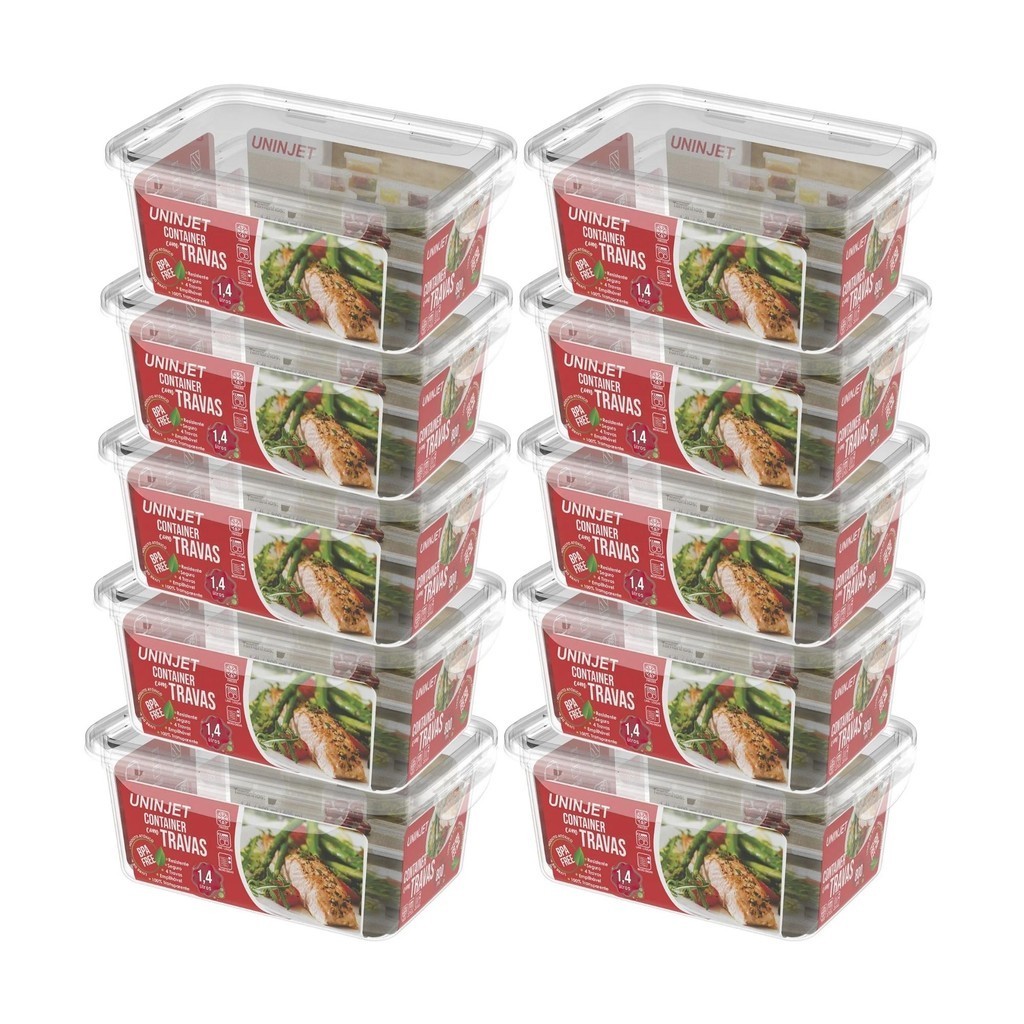 Kit 10 Pote De Plástico Container Com 4 Travas Resistente Design Moderno Prático 1400ml