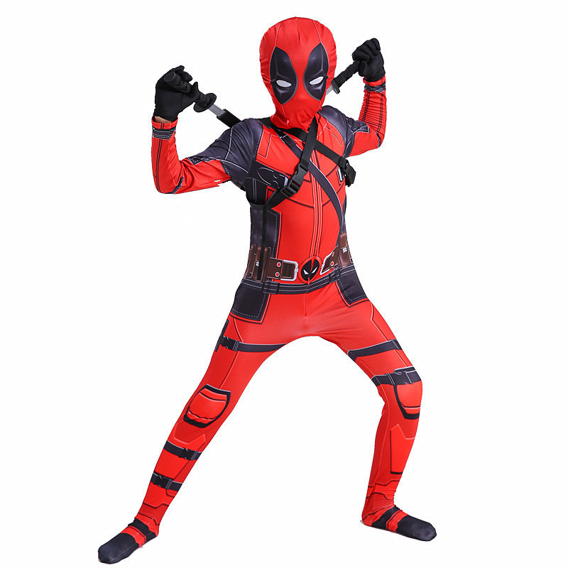 Superhero Deadpool Traje De Fantasia De Halloween Cosplay Jumpsuit Boys Fantasy Movie Máscara De Personagens Com Espada E Bolsa Conjunto De Férias